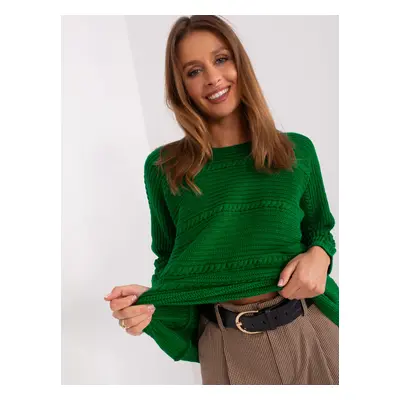 Green women's classic sweater with braids