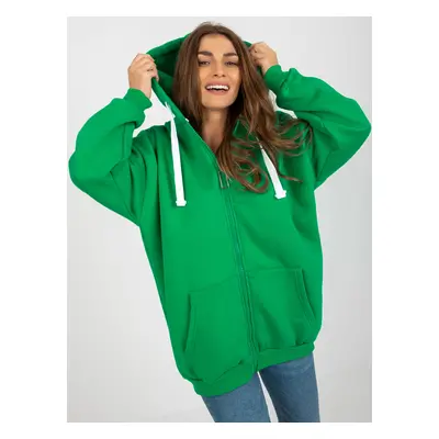 Green oversize basic zip-up sweatshirt