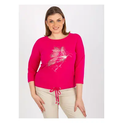 Fuchsia blouse plus sizes with appliqué and hem