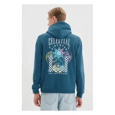 Trendyol Indigo Regular/Real Fit Hooded Printed Back Sweatshirt