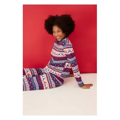 Trendyol Multicolored 100% Cotton Christmas Theme Tshirt-Pants, Knitted Pajamas Set