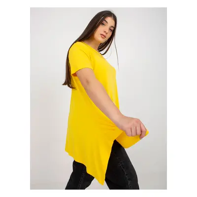 Yellow monochrome blouse of larger size with short sleeves