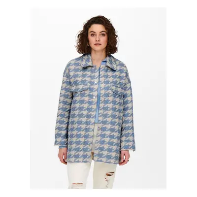 Cream-Blue Plaid Shirt Jacket ONLY Johanna