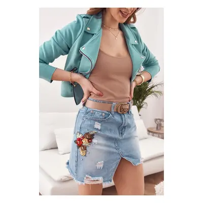 Denim miniskirt with embroidery