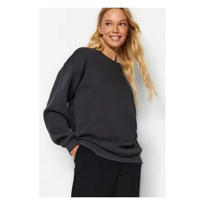 Trendyol Anthracite Oversize/Relaxed Fit Basic Crew Neck Thick/Polar inside Knitted Sweatshirt