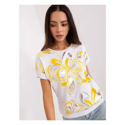 White and yellow blouse with glossy print