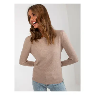 Dark beige smooth classic sweater with viscose