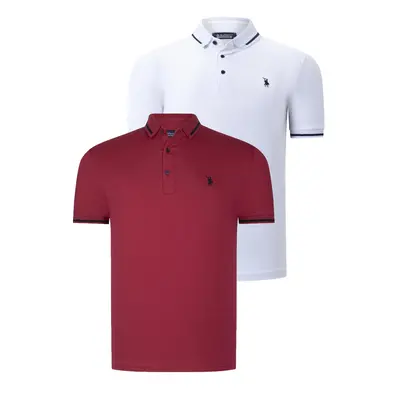 DOUBLE SET T8586 DEWBERRY MEN'S T-SHIRT-WHITE-BURGUNDY