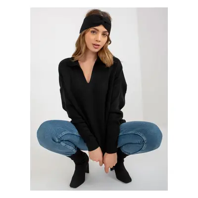 Black smooth oversize sweater with collar