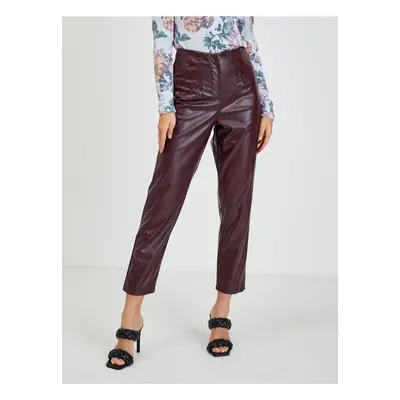 Burgundy women's shortened leatherette pants ORSAY - Ladies