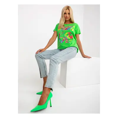 Light green cotton blouse with print