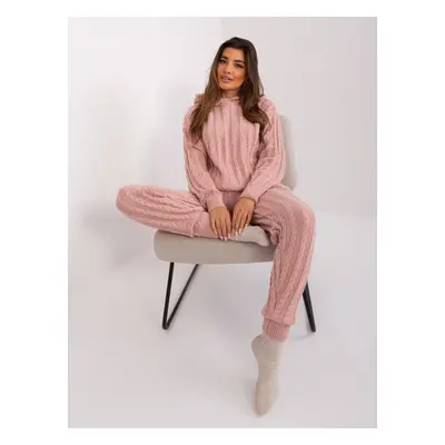 Light pink knitted set with hooded sweater