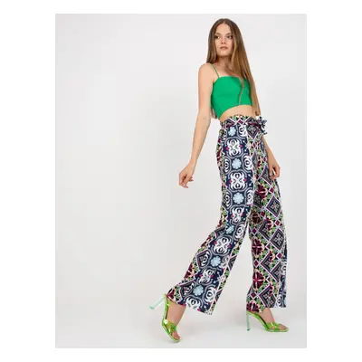 Black wide trousers made of patterned fabric