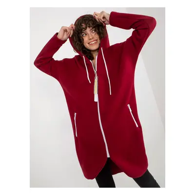 Burgundy Basic Long Zipper Sweatshirt by Stunning