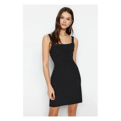 Trendyol Black Striped A-line Strap Mini Woven Dress