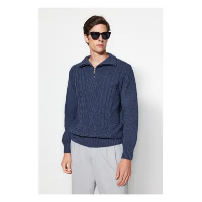 Trendyol Indigo Regular Fit Zippered Half Turtleneck Knitwear Sweater