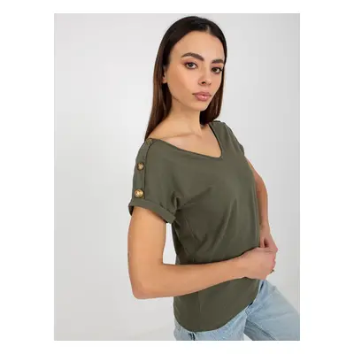 Dark khaki casual blouse OCH BELLA with short sleeves