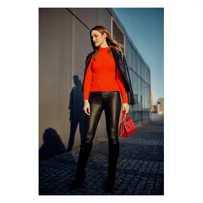 Women's fitted turtleneck neon orange