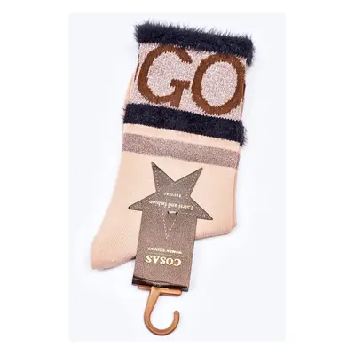 WOMEN'S COTTON SOCKS GO-GO WITH FUR COSAS BEIGE