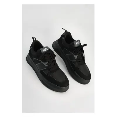 Marjin Men's Sneakers Thick Sole Lace-Up Sneakers Vetur Black.