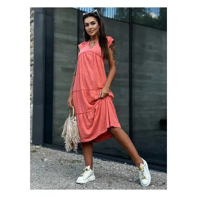 Coral dress with ruffle and V-neck MAYFLIES