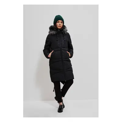 Long quilted hooded jacket