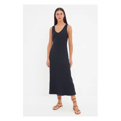 Trendyol Navy Blue Ribbed A-line Midi Knitted Dress