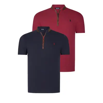 DUAL SET T8571 DEWBERRY ZIPPER MENS T-SHIRT-NAVY BLUE- BURGUNDY