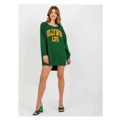 Women's long oversized sweatshirt with print - green