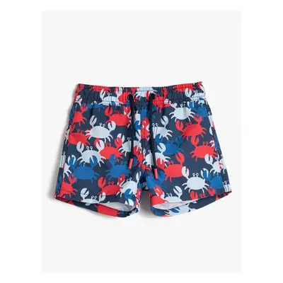 Koton Marine Shorts with Tie Waist Crab Print, Mesh Lined.