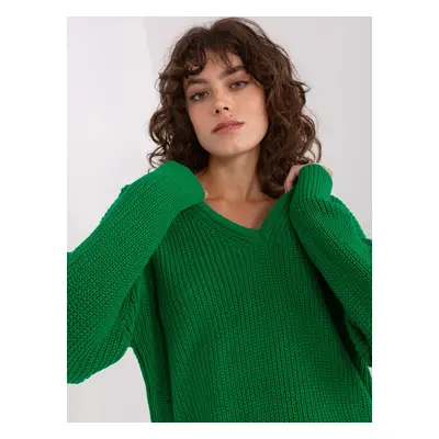 Green women's oversize neckline sweater