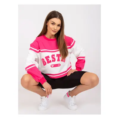 Cotton pink-white sweatshirt without hood