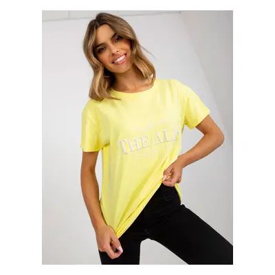 Yellow and white cotton T-shirt with inscription