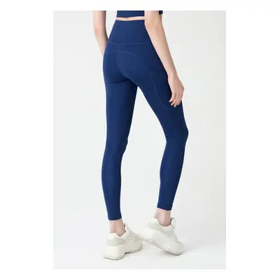 LOS OJOS Navy Blue High Waist Two Pockets Consolidating Sports Leggings Roba