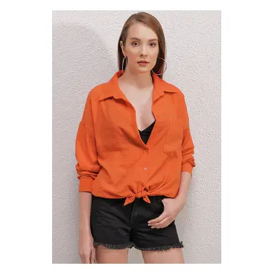 Bigdart Single Pocket Oversize Linen Shirt - Orange