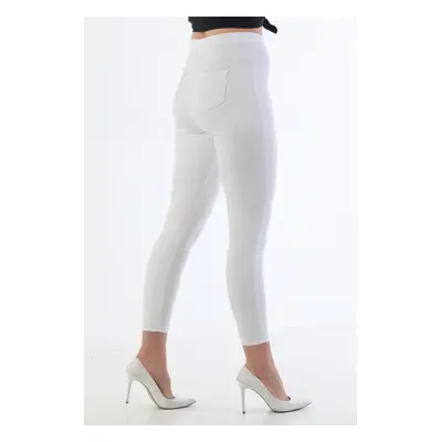 BİKELİFE Plus Size White High Waist Lycra Gabardine Pants