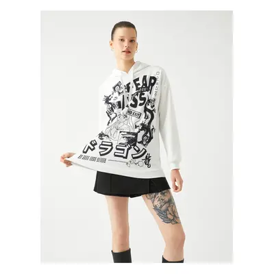 Koton Raised Oversize Anime Sweatshirt Hooded Back Printed