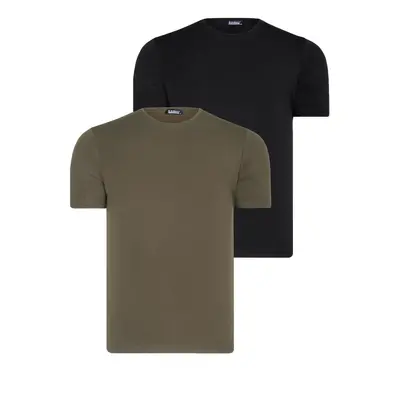 DUAL SET T8569 DEWBERRY BIKE COLLAR MENS T-SHIRT-BLACK-KHAKI