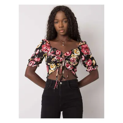 Black blouse with flowers by Laquinta RUE PARIS