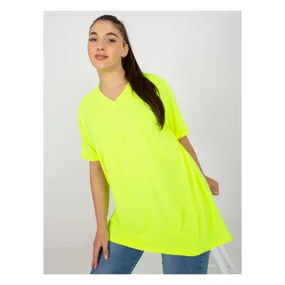 Fluo yellow plain blouse plus size with neckline