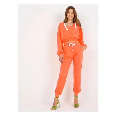 Women's Tracksuit with Short Sweatshirt - Orange