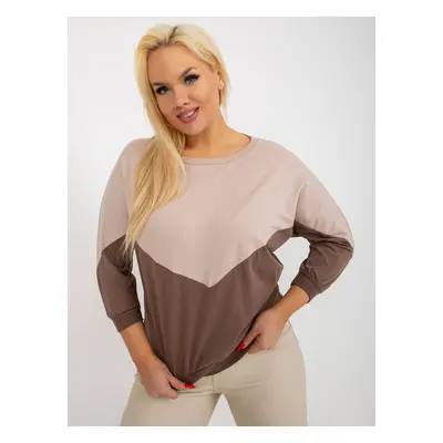 Basic beige and brown cotton blouse plus size