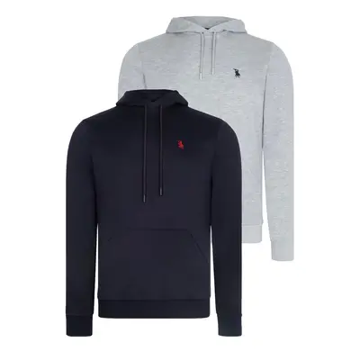 DOUBLE SET V4011 DEWBERRY MEN'S HOODED SWEATSHIRT-GREY - NAVY BLUE