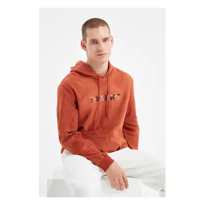 Trendyol Men's Regular/Normal Fit Hoodie with Embroidery and Warm Thick Fleece/Plush Sweatshirt.