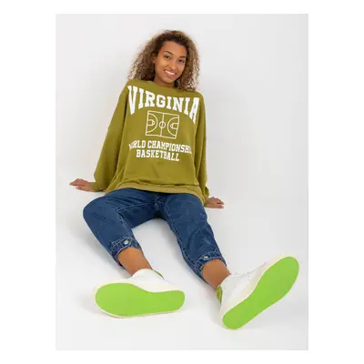 Olive sweatshirt with print and long sleeves