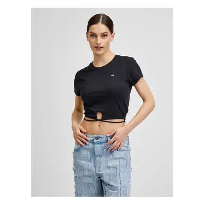 Tommy Hilfiger Jeans T-shirt - TJW CROP STRAP RIB FRONT KNOT SS black