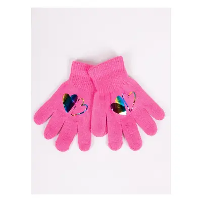 Yoclub Kids's Girls' Five-Finger Gloves With Hologram RED-0068G-AA50-005