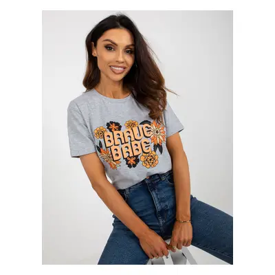 Grey women's melange t-shirt with print