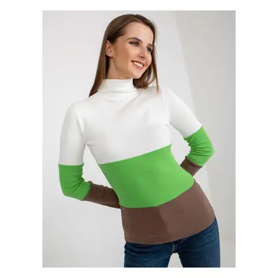 Ecru light green ribbed turtleneck blouse