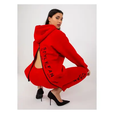 Red women's tracksuit with zippers and inscriptions